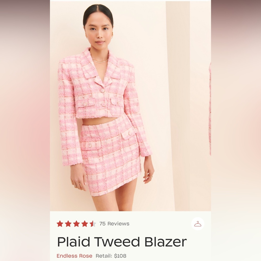 Endless Rose Pink Plaid Tweed Blazer